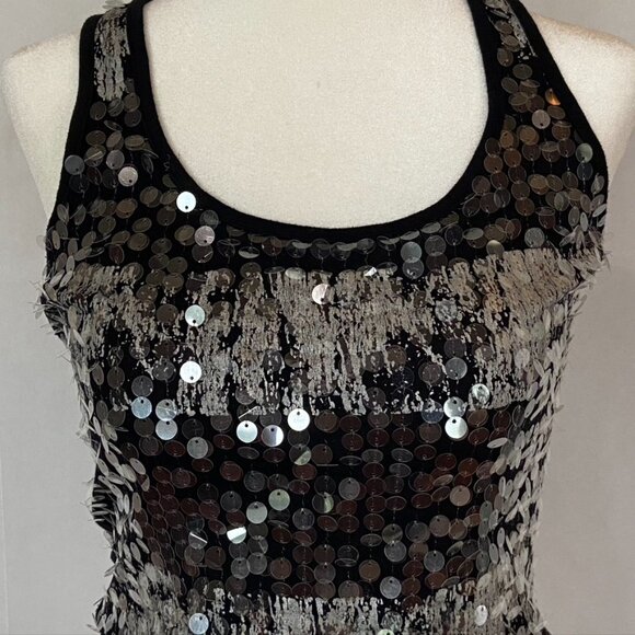 Black Sequined Club Tank Top Sz S - Picture 2 of 5